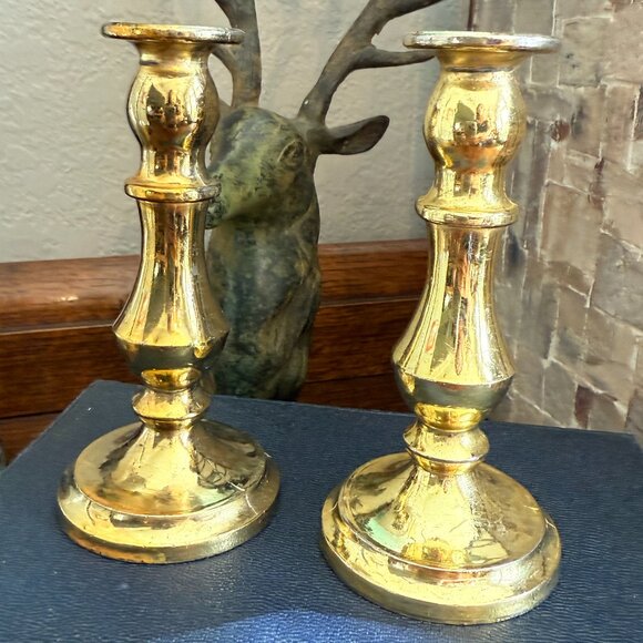 Vintage Made in England Small Gold Candle Holders - Picture 7 of 8